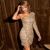 2023 Fashion Sequin Evening Dress One Shoulder Long Sleeve Ruched Bodycon Mini Dress Women Elegant Outfits Ladies Sexy Clothes