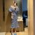 2023 New Blue and White Square Collar Dresses Little Mermaid Two Piece Dress Lantern Sleeve Dress