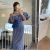 2023 New Blue and White Square Collar Dresses Little Mermaid Two Piece Dress Lantern Sleeve Dress