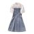 2023 Summer Cut-out Patchwork Denim Dress Women's High Waist Polo Neck Short-sleeved Dresses