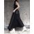 Dark Black Irregular Ultra-Long V-Neck Dresses Strretwear Elegant Belt Mid-Length Shirt Skirt Dress Women