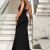 Elegant One Shoulder Cocktail Evening Party Dresses Patchwork Mesh Sleeveless Sequin Bodycon Black Formal Occasion Maxi Dress