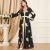 Latest Women 2Pcs Sets Muslim Islamic Ramadan Black Dress Gold Printed Abaya Kaftan Arab Jilbab Robe Dubai Party Gown
