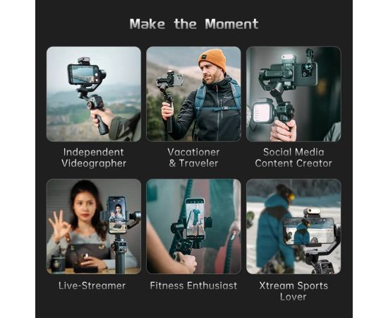 Hohem iSteady M6 Handheld Gimbal Stabilizer Selfie Tripod for Smartphone with AI Magnetic Fill Light Full Color Video Lighting