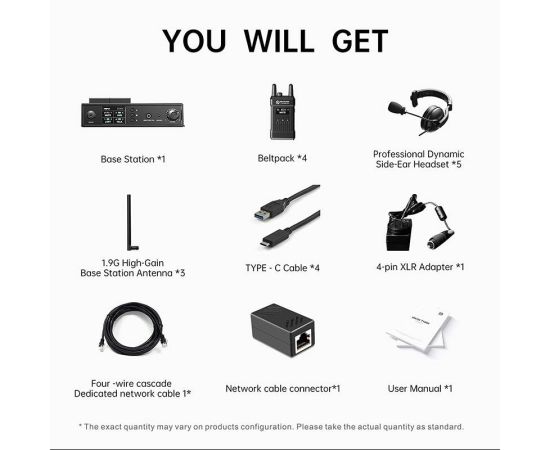Hollyland Mars T1000 Official Full Duplex Wireless Intercom System 300 Meters Range Team Communication for Stage Scene Team