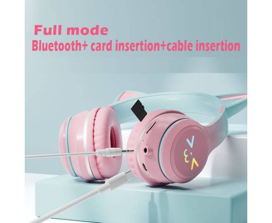 Wireless Headphones RGB Cute Cat Girls Kids Gift Headset with Microphone Stereo Music Gaming Headsets Control lights Earphone