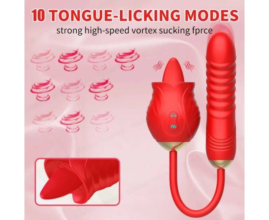 Female Rose Shape Tongue Oral Licking Dildo Thrusting Vibrator Sucking G Spot Clitoris Masturbation Adult Toys For Women