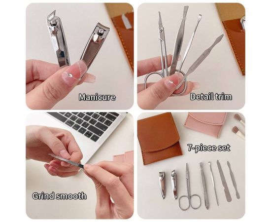 Nail Clipper Set 7 Piece Scissors Nail File Nail Clipper Forceps Foldable Portable And Simple Nail Repair And Enhancement Tool