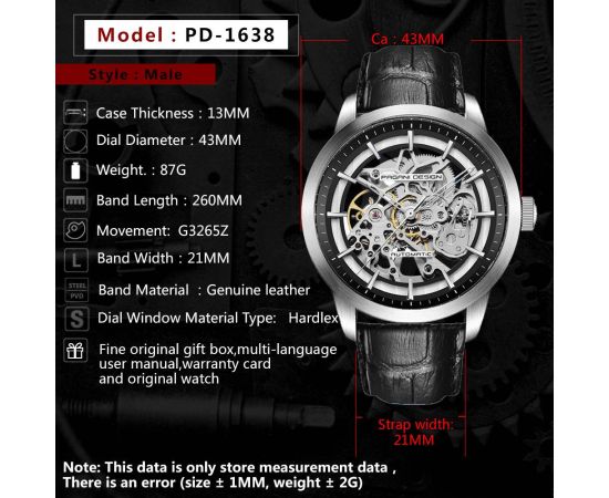 PAGANI DESIGN Brand Hot Sale 2019 Skeleton Hollow Leather Men's Wrist Watches Luxury Mechanical Male Clock New Relogio Masculino