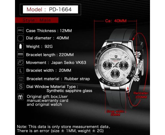 PAGANI DESIGN New Men Quartz Wristwatches Fashion Sapphire Glass Chronograph Stopwatch 100m Waterproof Ceramic Bezel Watch Men