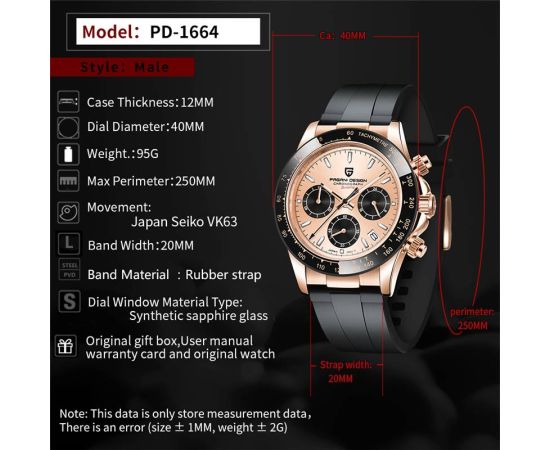 PAGANI DESIGN Top Brand New Men Quartz Wristwatch Luxury Sapphire Glass Sports Watch Rubber Strap Chronograph Watch Men Relogio