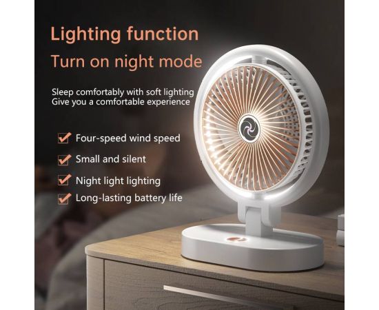 Portable Rotatable Desktop Fan Multifunctional Led Light Home Foldable Fan 4-Speed Mini Fans USB Charging Cooling Camping Fan
