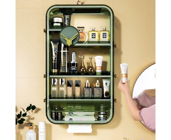 Bathroom Organizer Cosmetics Shelves Makeup Organizer Non-punching Dustproof Storage Box Skin Care Products Hanging Wall Shelves