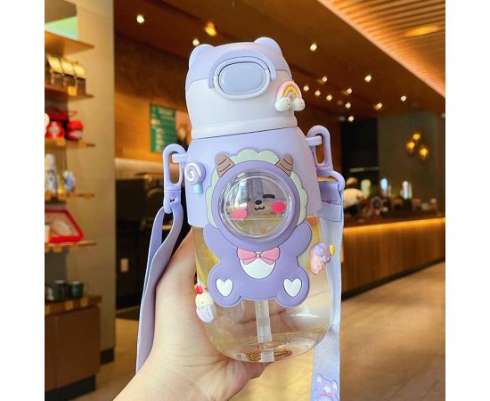Children's Cute Water Bottle Kawaii Plastic Cup with Lid Girl Cartoon Portable Student School Water Bottle Straw Water Cup