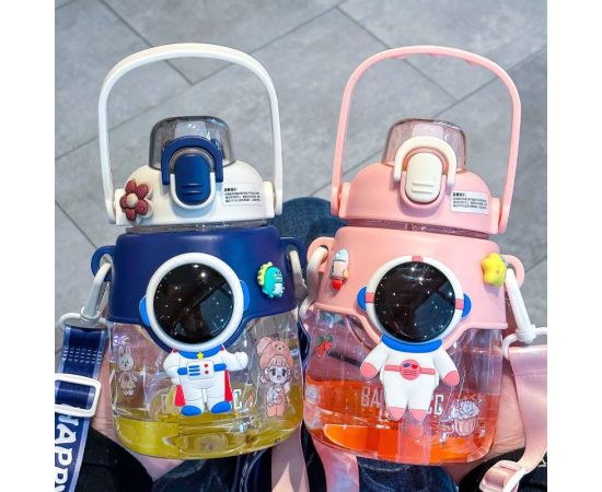 Cute Girl Water Bottle With Straw Astronaut Children Space Bottle Plastics Kawaii Cartoon Portable Large-Capacity Water Bottle