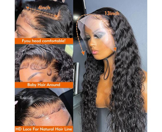 Deep Wave Frontal Wig Curly Human Hair Wig 34 Inch Full Lace Human Hair Wigs For Women Human Hair Hd Water Wave Lace Front Wig