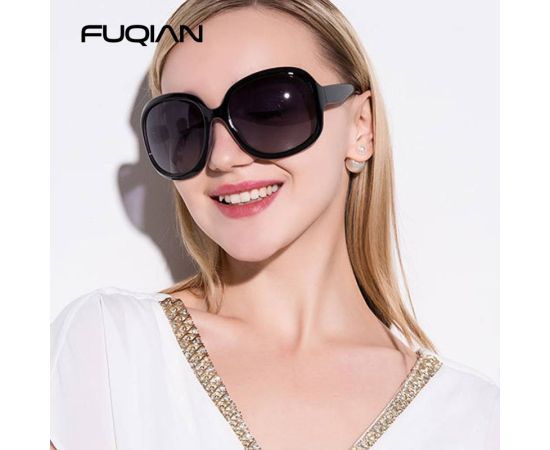 FUQIAN Brand Design Elegant Polarized Oversized Round Sunglasses Women Simple Fashion Big Plastic Ladies Sun Glasses UV400