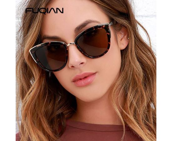 FUQIAN Classic Cateye Women Sunglasses Vintage Anti-glare Sun Glasses Female Fashion Leopard Driving Shades UV400