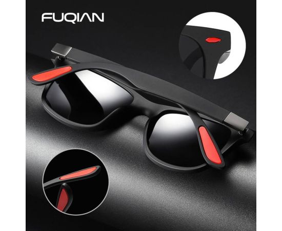 FUQIAN Hot Sale Polarized Sunglasses Men Women Classic Square Plastic Driving Sun Glasses Male Fashion Black Shades UV400