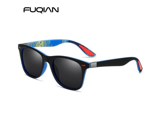 FUQIAN Hot Sale Polarized Sunglasses Men Women Classic Square Plastic Driving Sun Glasses Male Fashion Black Shades UV400