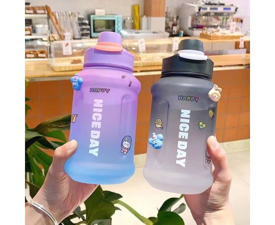 Girls' High Beauty Water Bottle Gradient Color Ton Barrel Net Red Creative Outdoor Portable High Capacity Plastic Water Cup