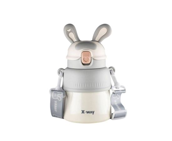 Kawaii Rabbit Thermos, Beautiful and Lovely Children's Straw Cup, Children's Portable Slant Cross Stainless Steel Water Bottle