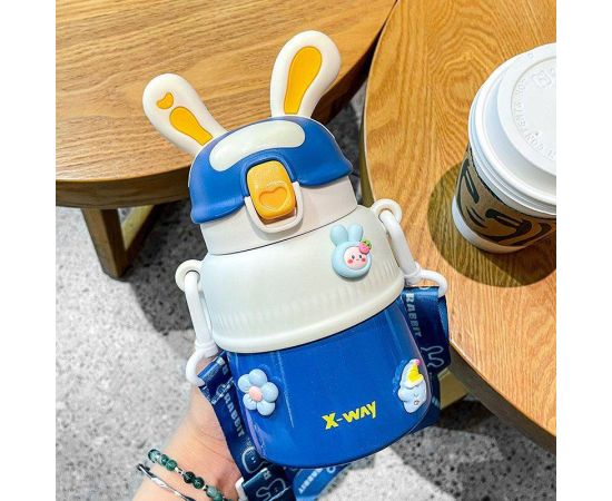 Kawaii Rabbit Thermos, Beautiful and Lovely Children's Straw Cup, Children's Portable Slant Cross Stainless Steel Water Bottle