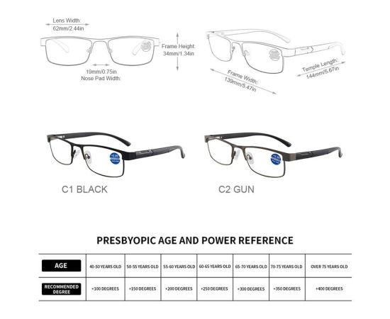 Stainless Steel Reading Glasses Men Business Presbyopic Glasses Male Anti Blue Light Eyeglasses +1.0 1.5 2.0 2.5 3 3.5 4.0