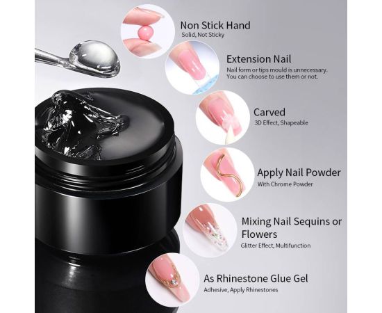 BORN PRETTY 15ML Non Stick Hand Solid Extension Nail Gel Clear Nude Pink Extension Gel Rhinestone Glue Gel Easy to Operate