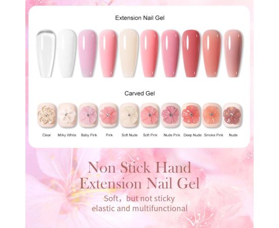 BORN PRETTY 15ML Non Stick Hand Solid Extension Nail Gel Clear Nude Pink Extension Gel Rhinestone Glue Gel Easy to Operate