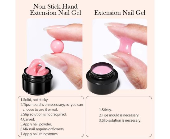 BORN PRETTY 15ML Non Stick Hand Solid Extension Nail Gel Clear Nude Pink Extension Gel Rhinestone Glue Gel Easy to Operate