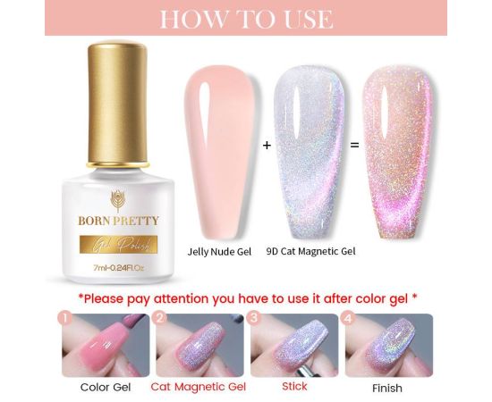 BORN PRETTY 7ml 9D Laser Cat Magnetic Gel Nail Gel Pink Magnetic Gel Soak Off UV LED Nail Varnish UV Gel Need Pink Nude Base