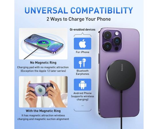 Baseus 15W Magnetic Wireless Chargers For iPhone 14 13 12 Airpods Pro LED Wireless Charge for iPhone 14 Wireless Charging