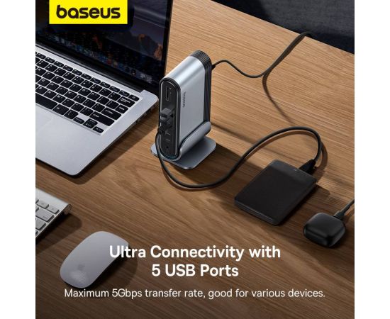 Baseus 17 in 1 Gen2 USB C HUB Dual 4K@60Hz HDMI-compatible DP USB 3.0 with Power Adapter Docking Station for MacBook Pro M1 M2