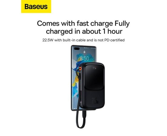 Baseus Power Bank Fast Charging with Built-in Cable, Digital Display Battery Capacity, 22.5W For Type-C Phone, 20W For iPhone