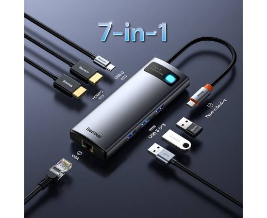 Baseus USB C HUB to HDMI-compatible VGA USB 3.0 Adapter 9/11 in 1 USB Type C HUB Dock for MacBook Pro Air PD RJ45 SD Card Reader