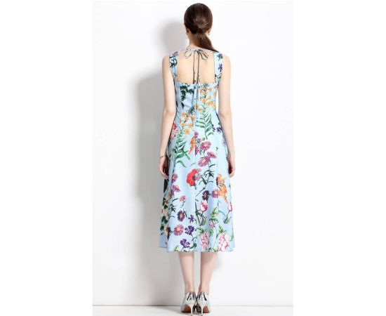 2023 Summer Loose Printed Suspended Dress For Women Square Collar Sleeveless High Waist Print Colorblock Midi Dresses Female