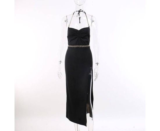 2023 Summer Spaghetti Strap Dresses Sleeveless Slip Sexy Slit Robe Bodycon V Neck Dress New Fashion Women Streetwear Y2K