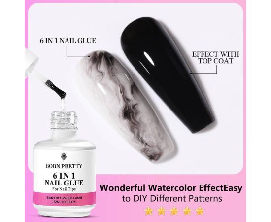 BORN PRETTY 15ML 6 IN 1 Nail Glue Gel for Acrylic Nails Soak off Base Gel Top Coat UV Extension Nail Gel False Nail Tips Gel