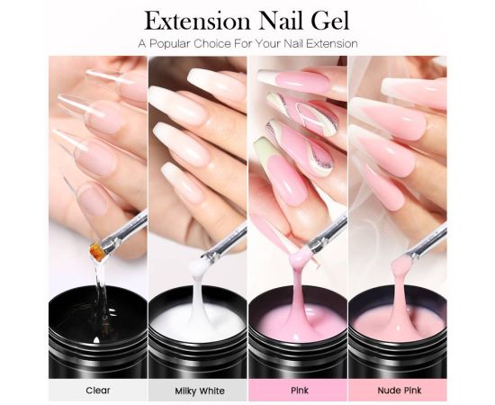 BORN PRETTY 1kg Jelly Extension Nail Gel Clear Pink White Hard Gels Gel Nail Polish Soak Off Gel Varnish Self Leveling Nail Gel