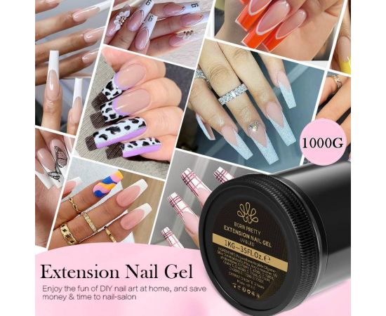 BORN PRETTY 1kg Jelly Extension Nail Gel Clear Pink White Hard Gels Gel Nail Polish Soak Off Gel Varnish Self Leveling Nail Gel