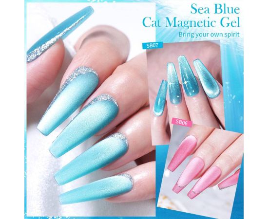 BORN PRETTY 7ml Sea Blue Cat Magnetic Gel Blue Red Magnetic Nails Long Lasting Nail Gel Semi Permanent Soak Off UV Gel Varnish