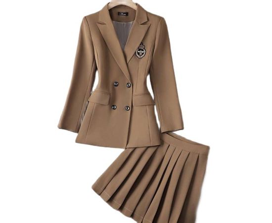 Harajuku Loose Suit Pleated Skirt Two-Piece Set New Spring Autumn Jacket Blazer+Mini A-Line Skirts Loose 2 Piece Suit