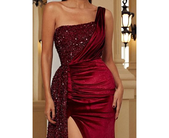 One Shoulder Sexy Evening Dress Women Patchwork Sequin Sleeveless Split Bodycon Formal Maxi Dress Party Prom Vestidos 2023 New