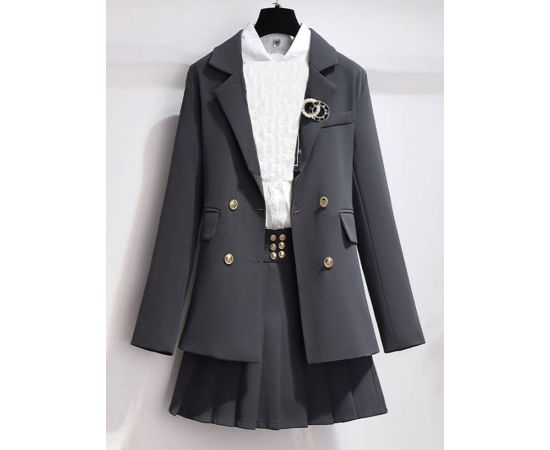 Spring Summer Streetwear Female Two Piece Skirt Suit Plus Size 3XL Spring Jacket Blazer+Mini A-Line Skirts Loose 2 Piece Suit
