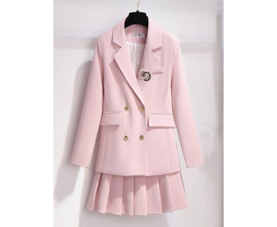 Spring Summer Streetwear Female Two Piece Skirt Suit Plus Size 3XL Spring Jacket Blazer+Mini A-Line Skirts Loose 2 Piece Suit