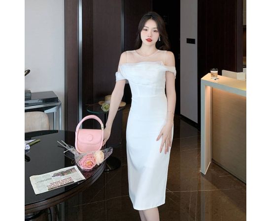 White Elegant Dress Women 2023 Summer Korean Fashion Mesh Off Shoulder Body Pack Hip Dresses for Women Party Wedding Dress