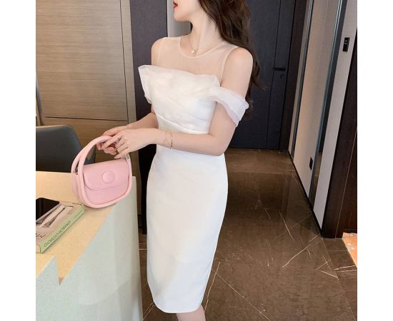White Elegant Dress Women 2023 Summer Korean Fashion Mesh Off Shoulder Body Pack Hip Dresses for Women Party Wedding Dress