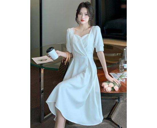 White Elegant Sling Dress Women 2023 Summer Korean Fashion Strapless Short Sleeve Midi Dresses for Women Wedding Party Dress