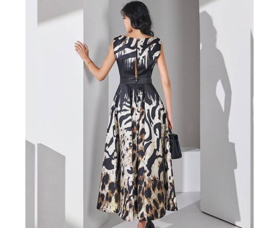 Women Chic Elegant Leopard Print Dress 2023 Summer Korean Fashion Print Sleeveless Maxi Dresses Women's Commuting Office Dress
